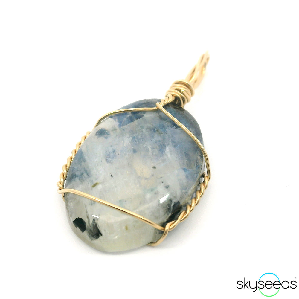 Rainbow Moonstone and Black Tourmaline Pendant