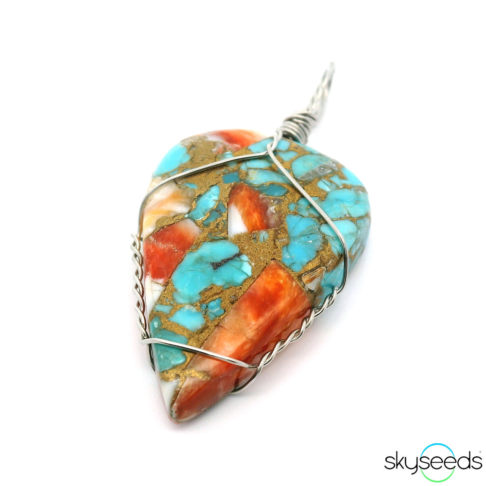 Spiny Oyster Turquoise - Stainless Steel Pendant